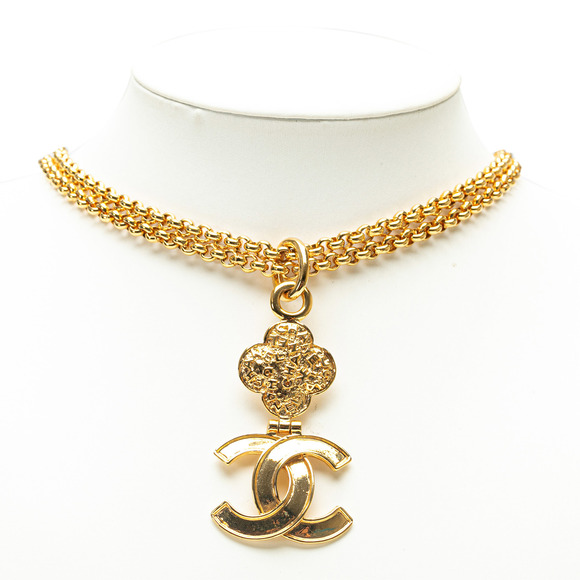Pre-Loved Chanel Gold Plated Double Chain CC Pendant Necklace